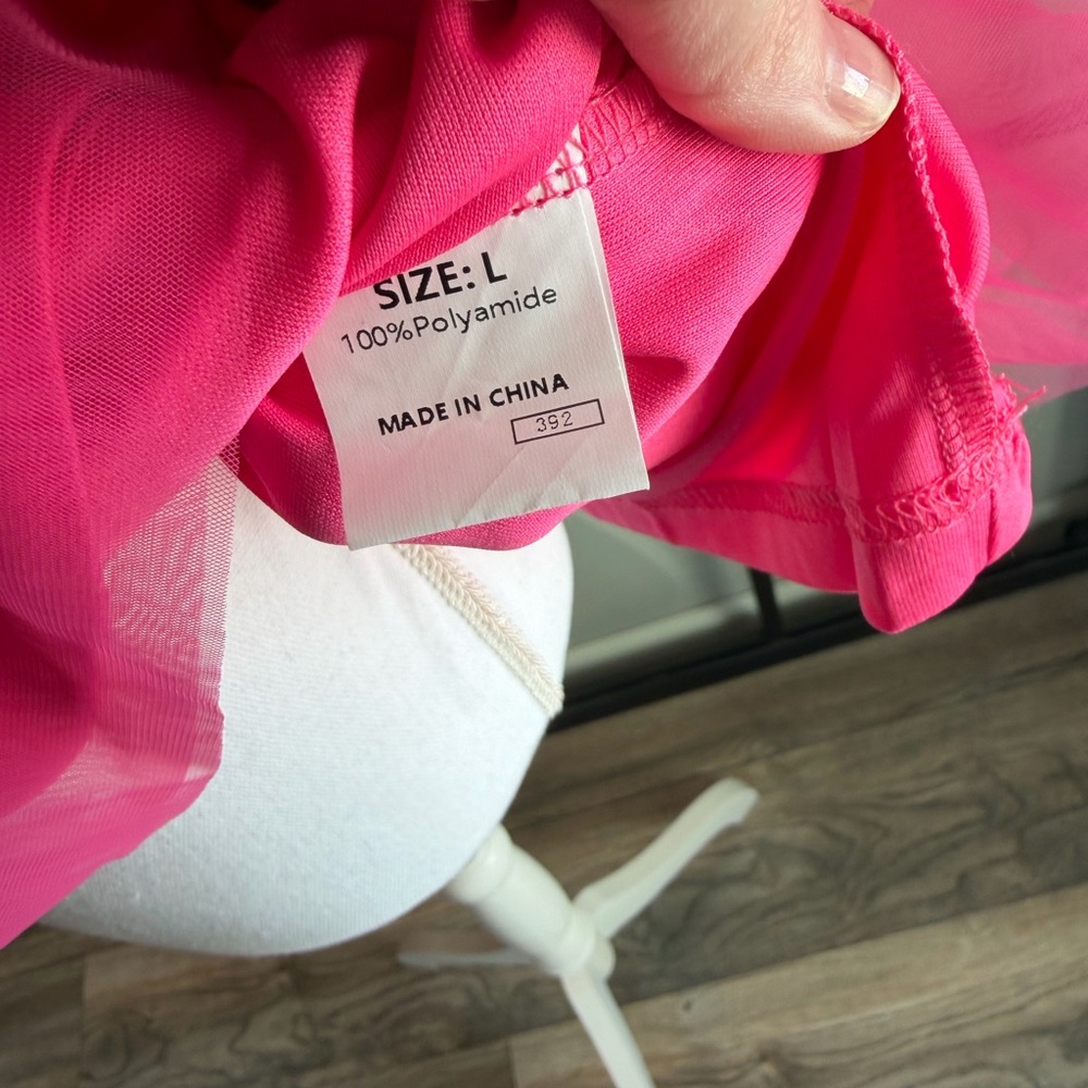 New With Tags…Boutique…Bubblegum Pink Tulle/Sheer Babydoll Top…Size Large - Picture 5 of 5